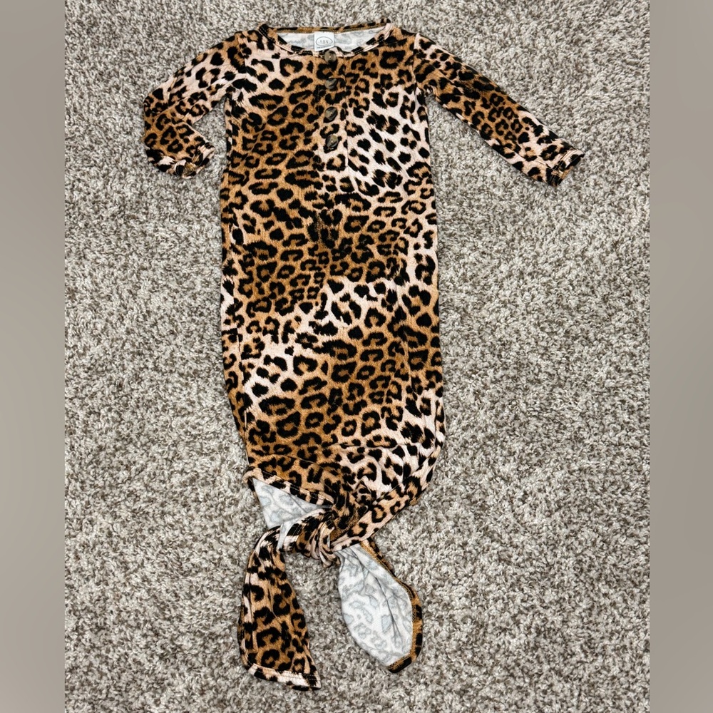 Lou Lou & Co knotted infant newborn size Gown Animal/Cheetah Print brown/black